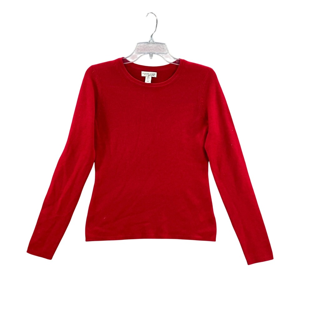 Adrienne Vittadini Sweater Women's Small Red 100% Cashmere Crew Neck Preppy 90's